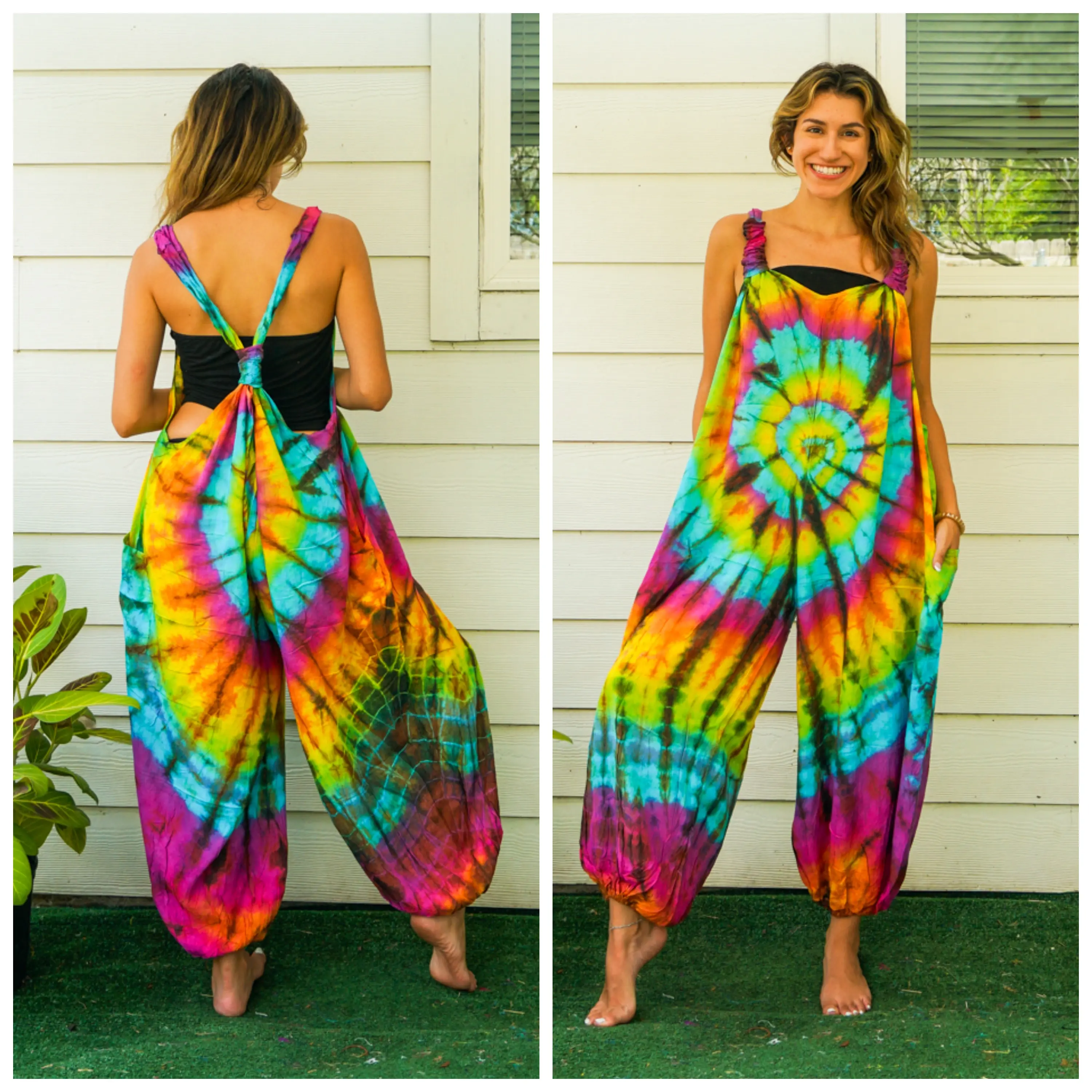 Tie Dye Hippie Dungarees Overalls Jumpsuits Rompers Pants