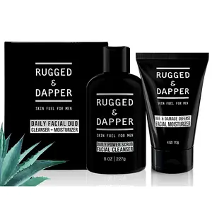RUGGED & DAPPER - Daily Duo Skincare Set for Men | Includes Age + Damage Defense Moisturizer & Daily Power Scrub Face Wash Facial Hydrating Cleanser and Facial Moisturizer Nourishing Lotion that helps keep your skin Clear