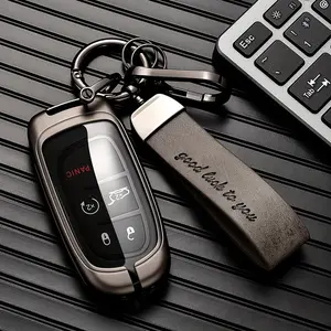 Jeep high-end zinc alloy leather car keychain protective cover, suitable for large Qiaoli, Compass Renegade、 Chrysler, Dodge RAM、 Durango Challenger、Journey、Dart、 Fiat models, suitable for 2-3-4-5 buttons