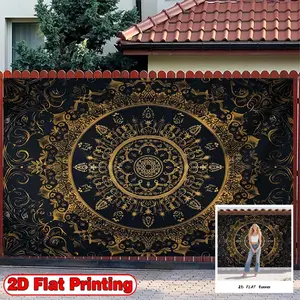 2D Flat Banner, 1pc with Vintage Ornamental Mandala Gold Theme - Polyester Fabric Photography Backdrop & Party, Ideal for St Patrick Day, Ramadan, Birthdays, Cake Tables, Portraits, Party Decorations, Indoor and Outdoor Celebrations