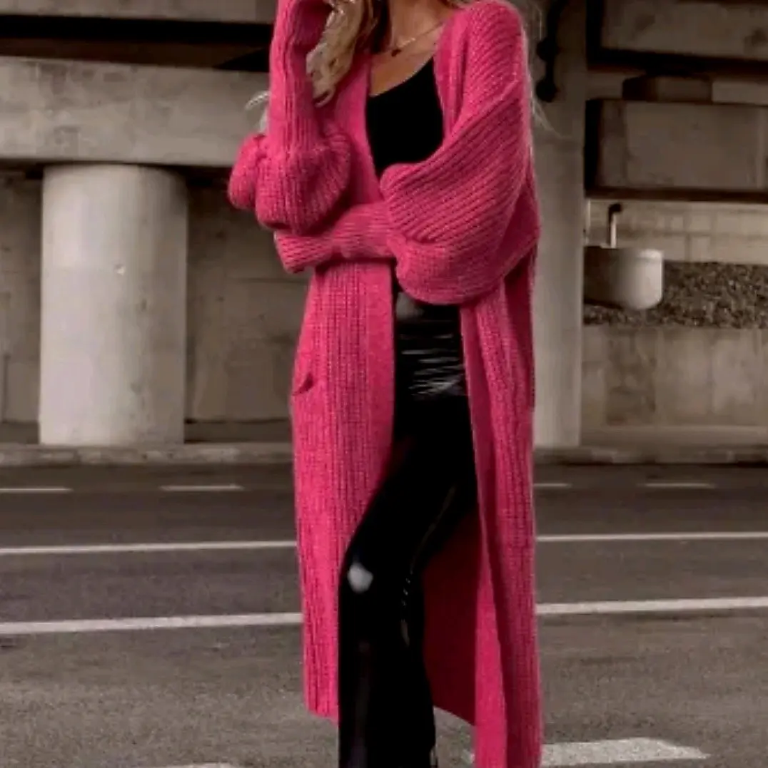 Pink Bubble Sleeve Knitted Cardigan