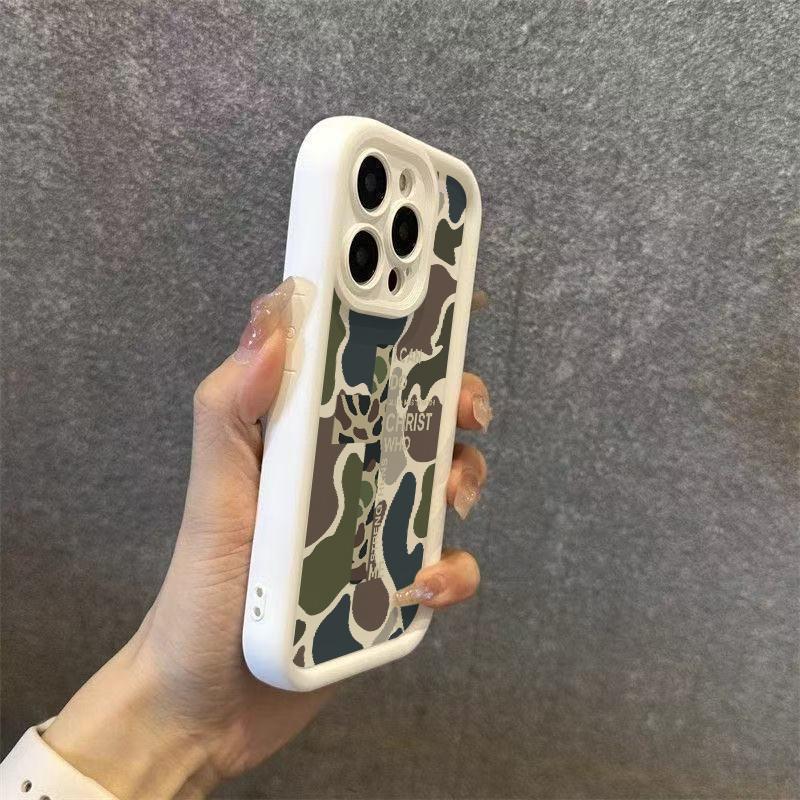 Camouflage Pattern With Cross Phone Case Iconic Christian Faith Artwork Featuring A Thickened Soft Tpu Back And Raised Camera Step Design Blending Cloud-Like Comfort With Reliable Lens Protection For iPhone 17 16 15 14 13 12 11 X XS