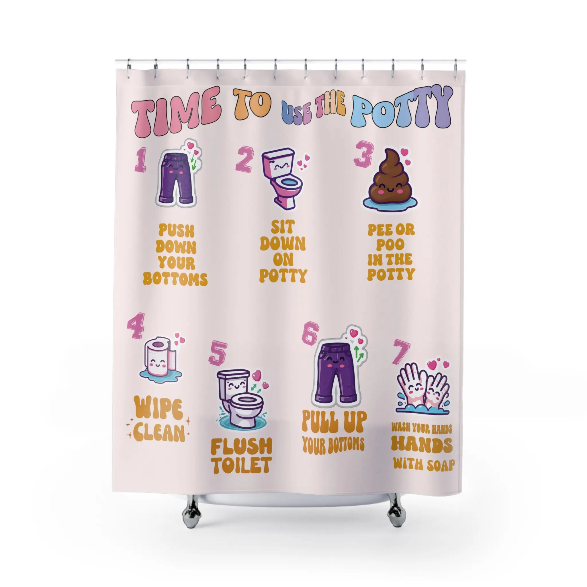Custom Shower Curtain with Potty Training Chart - Fun Kids Bathroom Decor for Potty Training Success!