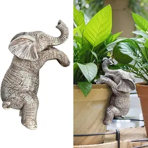 Resin Hanging Elephant Statue -  Cute Elephant Design Flower Pot Holder,  for Garden | Balcony, Patio & Lawn Decor (1-Pack)