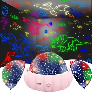 Options 3-in-1 Star Projector Night Light - 360° Rotation, 4-Color Changing, Dinosaur and Galaxy Projection Lamp - Bedroom Decor, Christmas Gift for Kids