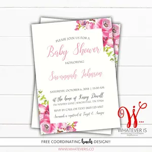 Pink Watercolor Floral Baby Shower Invitation | Pink Floral Baby Shower | Shabby Chic Floral Baby Shower Invitation | Girl Baby Shower