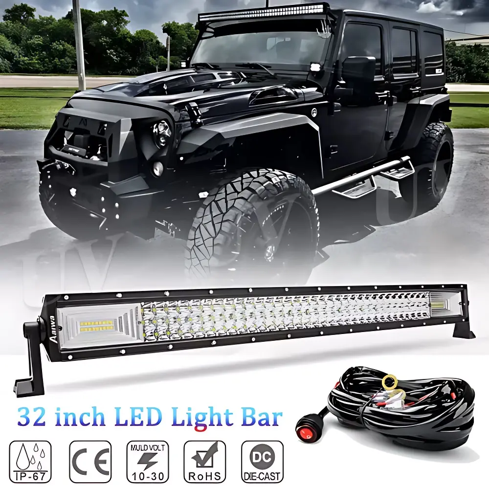 32 Inch 405W 3-Row LED Light Bar Spot Flood Combo Light Bar, Fog Light Driving Light Work Light