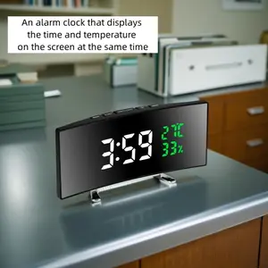 6.6-inch multi-functional LED timer with curved large-screen display - shows time, temperature and humidity. Can be powered by USB or battery (without AAA batteries). Features a stylish black design, suitable for modern home decoration.