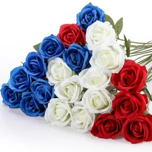Artificial Rose Flowers Fake Roses Memorial Silk Roses with Long Stems for Independence Day Memorial Day Floral Arrangement Table Centerpieces Home Decorations