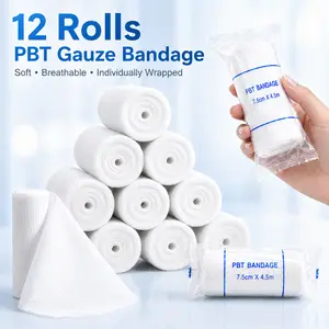 12 Rolls Gauze Bandage Rolls, 3"x4.9yd PBT Stretch Gauze Wrap, Soft Breathable Individually Wrapped Bandages for First Aid Kit, Wound Care, Vet Wrap, Mummy Wraps