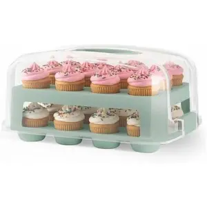EXTRA TALL DOME 24 Cupcake Carrier, Green Cupcake Holder Carries 24 Cupcake Storage Container, Muffin Traveler Two Tier Stand  Cupcake Box
