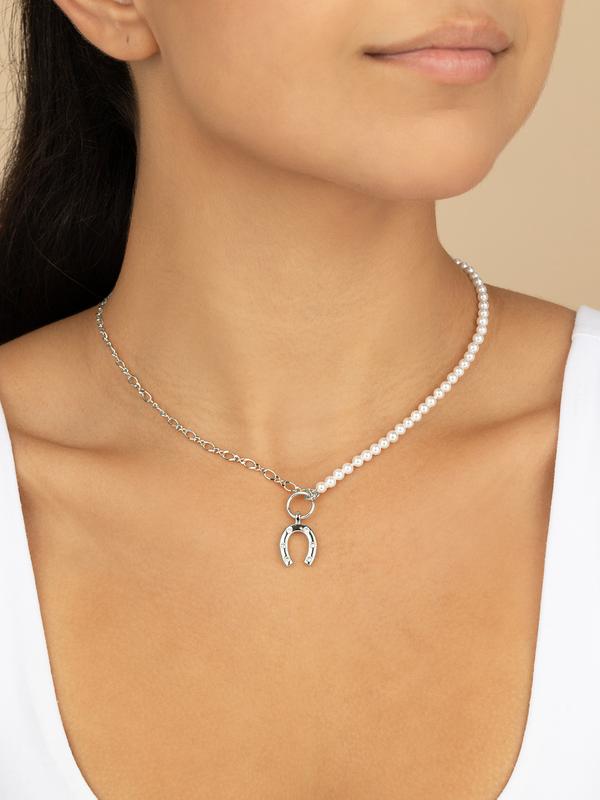 Elva Pearl CZ Horseshoe Necklace