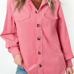 Bonbon Corduroy Button Up Split Shacket - Casual Design, Long Sleeves, Button Detail, Suitable for Everyday Wear - Jacket