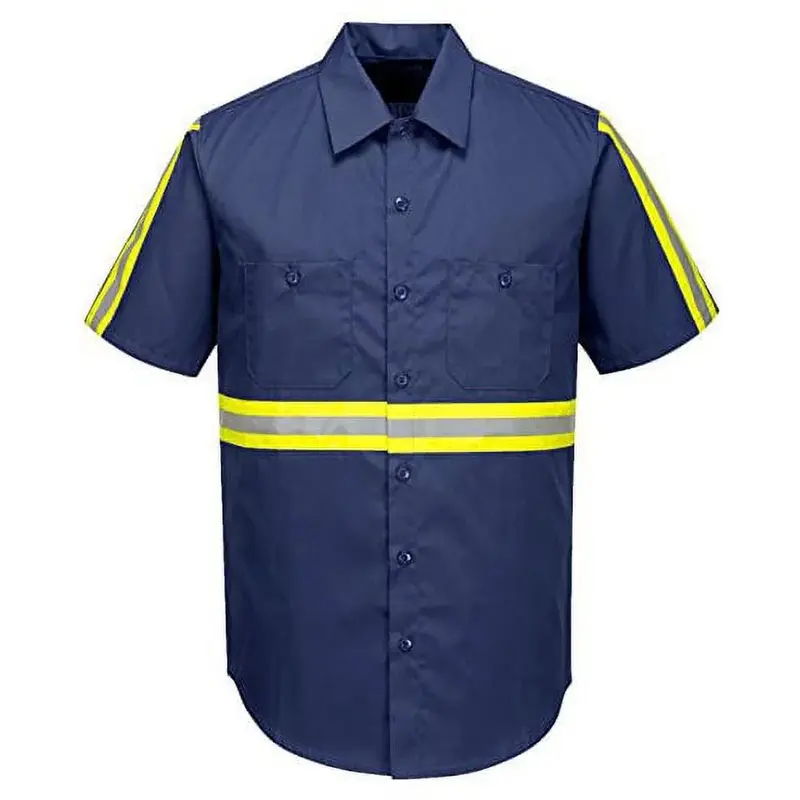 F124 Mens Reflective Iona Xtra Short Sleeve Work Shirt Navy, 4X-Large
