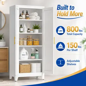 EROSOEI 71 in Metal Kitchen Pantry Cabinet with Doors, 4-Tier Adjustable Shelves & Leveling Feet for Kitchen and Laundry Room