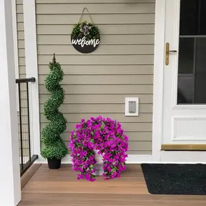 2-Pcs UV-Resistant Silk Artificial Bougainvillea Trailing Vines & Plastic Rose Arrangement Ball, Outdoor Hanging Decor Plants for Window, Front Door Home Ornaments