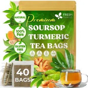 Premium 40 Soursop Turmeric Tea Bags, 100% Natural, Blend of Soursop Leaves, and Turmeric Root. Made with Natural Material Tea Bags. No Sugar, Vegan.