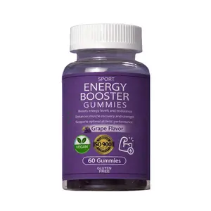 Sport Energy Booster Pre-Workout Gummies – Creatine, Beta-Alanine & L-Citrulline + CoQ10 & BCAAs, Caffeine-Free Performance Support, Grape Flavor, 60 Gummies