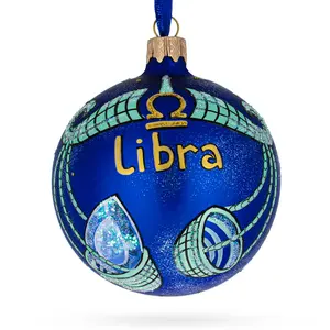 Libra Zodiac Horoscope Sign Blown Glass Ball Christmas Ornament 3.25 Inches