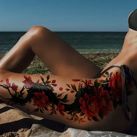 Floral Temporary Tattoo Sticker, Waterproof Temporary Tattoos, Temporary Fake Tattoo, Waterproof and Sweatproof, Vibrant, Aesthetic and Flower Design for Parties and Beachwear, Realistic Effect, Temporary Tattoos Stickers