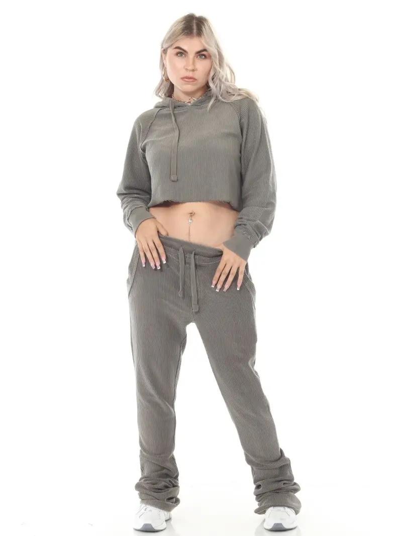 Cropped Corduroy Olive Flared Sweatsuit