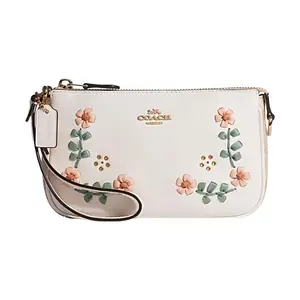 COACH Nolita 19 Floral Zip-Top Clutch Bag for Women – Small Size, White Leather