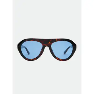 OTRA x Grandquist Maddy Tortoiseshell Oversized Sunglasses -Bold Chunky Frames with Cool Blue Lenses - 100% UV Protection