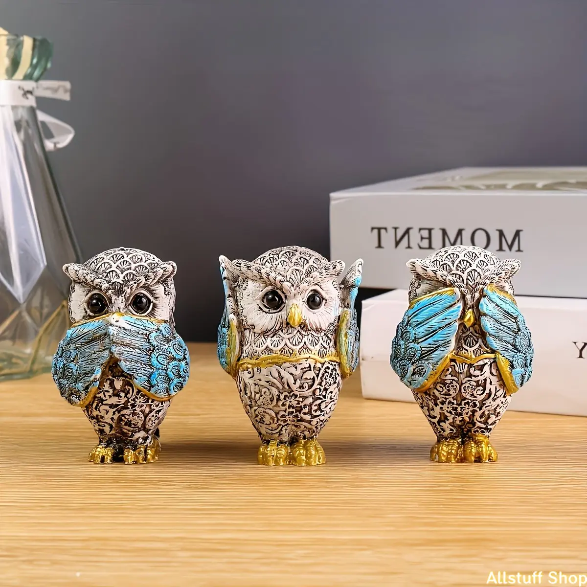 3pcs Compact Owl Figurines - Don't Listen, Don't Speak, Don't Look Art Oddities Gifts, Cute Collectibles, Resin Animal Ornaments for Indoor Living Room Desktop Home Decor Statues