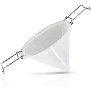 10” Reusable Cone Filter Bag for Frying Oil - with Folding Arms to Attach to Deep Fryers, Cooking Oil Filter Holder, Maple Syrup Cone Filter Stand - Durable Construction - Easy to Clean