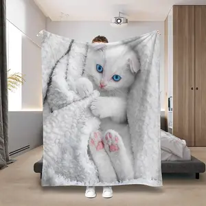 Cute Cat Print Flannel Blanket Love cat Family Blanket Throw Home Sofa Lunch Break Blankets Children Student Blankets Nap Gifts