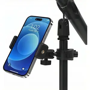 Phone Holder for Microphone Stand, Adjustable Mic Music Stand Phone Holder for Mobile Phones, Rotatabe Phone Mic Stand Mount Compatible with for All iPhone, Android Cell Phone