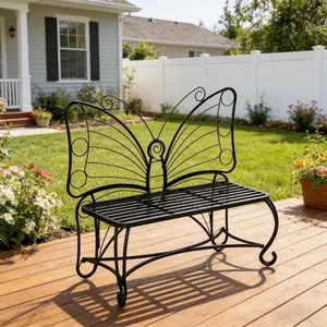 Clearance Sale! 48.3"H x 42.2"W x 19.1"D Elegant Butterfly Shape Cast Metal Garden Bench, Durable All-Weather Outdoor Patio Park Bench, Easy Assemble Decorative Seating for Backyard, Garden, Yard, Park, Artistic Outdoor Decor for Relaxation