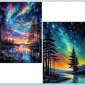2 Pack Starry Sky Diamond Art Kits for Adults, 5D Aurora Lake Diamond Painting Kits for Beginners, Fantastic Landscapes Diamond Dots,DIY Diamond Mosaic Art,Gem Art for Home Decor 12 x 16 Inch