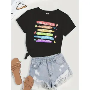 Women's Empowerment T-shirt with Vibrant Positive Affirmations and Heart Designs - Casual Everyday Wear Perfect for Birthday Celebrations and Motivational Gift Ideas - Trendy Fashion Apparel for Ladies