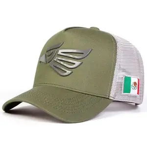 Olive Green Mesh Snapback Hat with Embossed Front Design, Lightweight Adjustable Baseball Cap for Outdoor Activities and Everyday Fashion Style