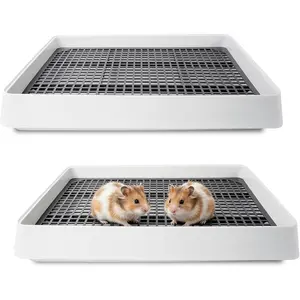 2 Pack  Litter Box with Grate, Large Shallow Bunny Litter Box Tray Plastic Guinea Pig  Pan for Small , Hamster, Hedgehog, Chinchillas, 14.5 x 11.6 x 2.5 Inch