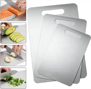 3Pcs (S+M+L) L-Shaped Stainless Steel Chopping Board Set for Kitchen, 15×11" Lip, Non-Slip, Dishwasher Safe, Double-Sided Use for Meat, Fruits, Pasta (3Pcs-S+M+L)