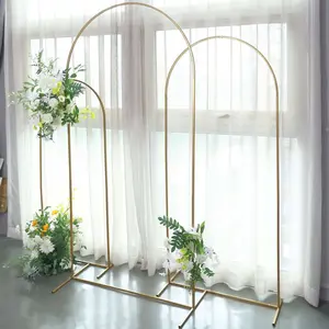 Gold Metal Wedding Arch Chiara Backdrop Stand Floral Display Frame With Round Top 7ft