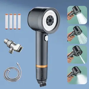 pressurized shower head, four-speed adjustable bathroom shower massage, stainless steel panel,  hose holder, filter element for hard water，bathroom fixtures set,   Massage Handheld  Pressure High massaging out bean blaster combo stick dry skin itchy