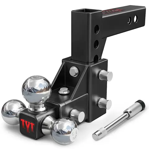 TYT Adjustable Trailer Hitch Ball Mount, Tri-Ball (1-7/8'' X 2'' X 2-5/16''), Fits 2'' Receiver, 5'' Rise/Drop Hitch, Hitch for Heavy Duty Truck, Solid Ball Mount, 10000 LBS GTW, Black