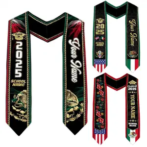 Customize Mexico Graduation Sash Class of 2025, Personalized Mexican American Flag Graduation Stole, Mexican Graduation Scarf Gift