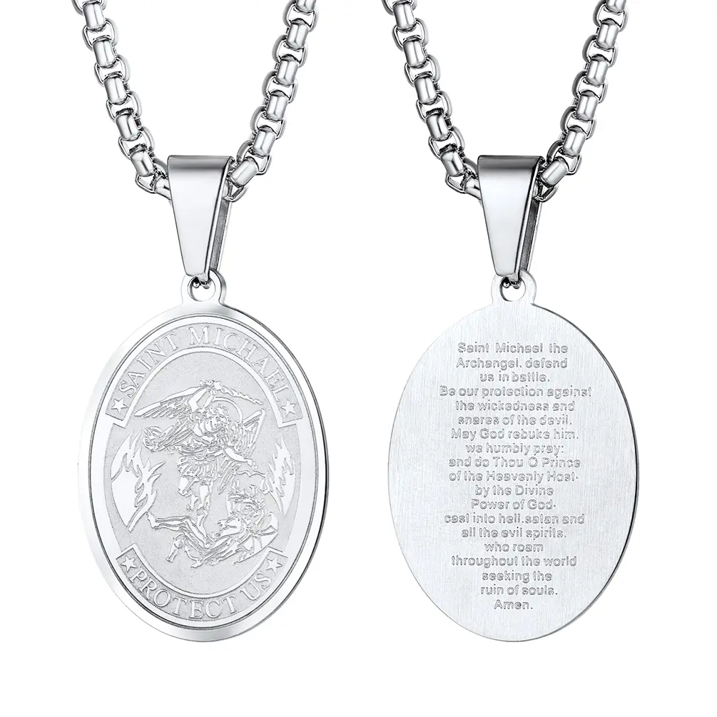 FatihHeart the Archangel Necklace Catholic Saint Pendant Necklace Stainless Steel FatihHeart the Archangel Necklace Catholic Saint Pendant Necklace Stainless Steel