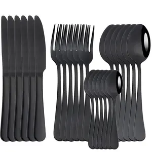 Stainless Steel Dinnerware Service Set (24pcs), Utensils Including Fork & Knife & Spoon & Dessert Spoon, Western Steak Tableware Set for Home Dining Room, Kitchen Accessories, Kitchen Gadgets Cutlery , Dorm Essentials