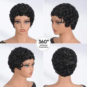 [New In] Asteria Hair 6 Inch Machine Made Wig Natural Black Short Pixie Curly Wig Ready To Go No Lace Wig Beginner Friendly