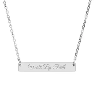 Walk By Faith Horizontal Bar Necklace (Engraving)