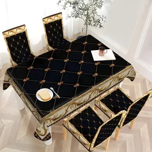 2/4/6/5/7 pieces of fashionable and high-end chair cover and tablecloth sets, thickened chair cover and tablecloth sets (1 tablecloth + 4 chair covers or 1 tablecloth + 6 chair covers), easy to care for, reusable, for home decoration