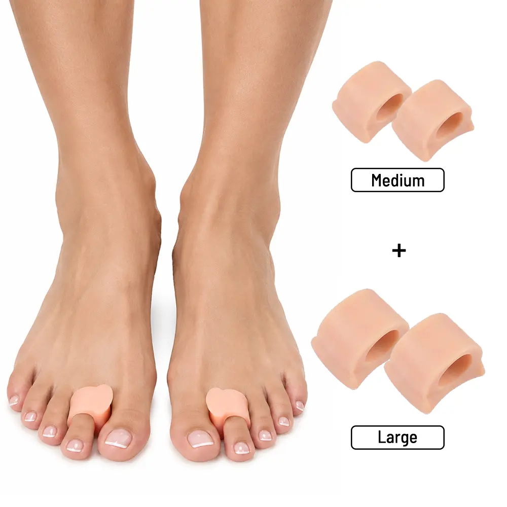 Silicone Gel Toe Spacers for Bunions & Overlapping Toes, 4 Count, Medium & Large Sizes, Fits Toes of All Sizes Footwear