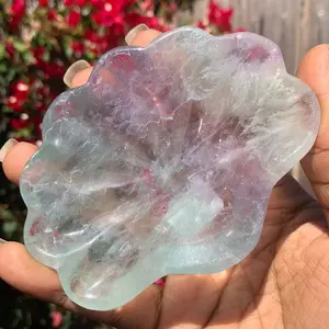 Natural Purple and Green Fluorite Crystal Shell Bowl UV Reactive Large
