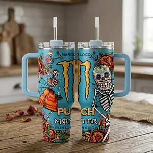 Mon.Energy Inspired Tumbler Cup 40oz / 30oz With Handle & Straw, Unleash The Best With You Stainless Steel Mug, Perfect For Gym Lovers & Gamers, Aesthetic Blue  Mug, Flasks Viral Gift Idea 2026