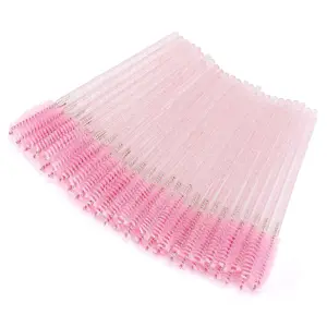 50 Pcs Disposable Mascara Wands, Crystal Eyebrow Spoolies Brush for Eyelash Extensions, Pink Eye Lash and Makeup Brush